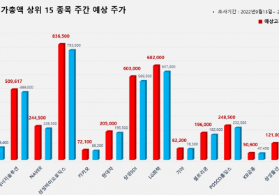 <빅터뉴스 주가 예측> 코스피 시가총액 상위 15선_9월 13일
